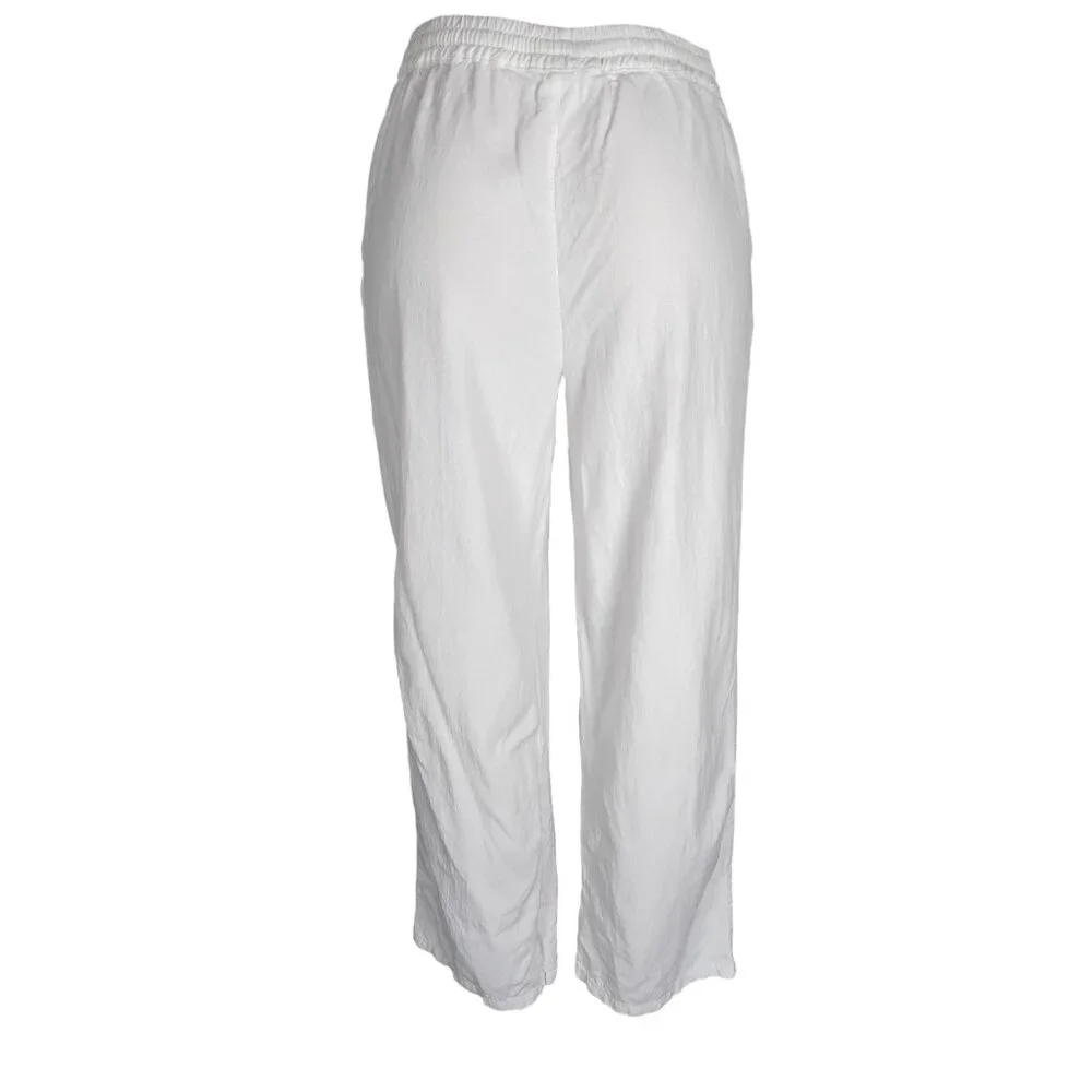 Chartou Linen Blend Lagenlook Pants Size M White With Pockets and Drawstring - Picture 4 of 9